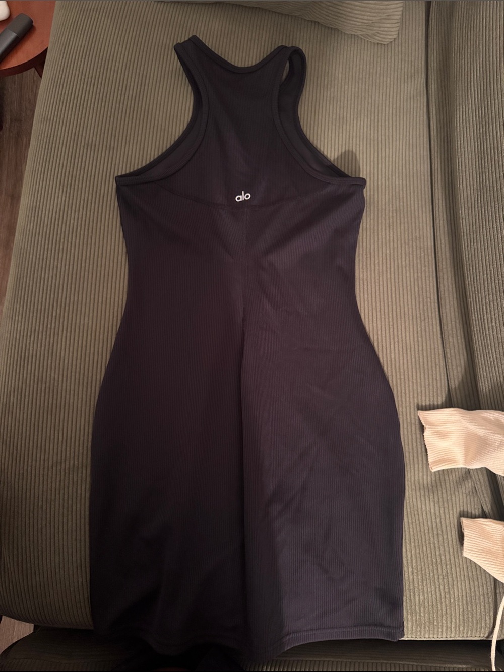 ALO Yoga Black Ribbed Racerback Midi Dress